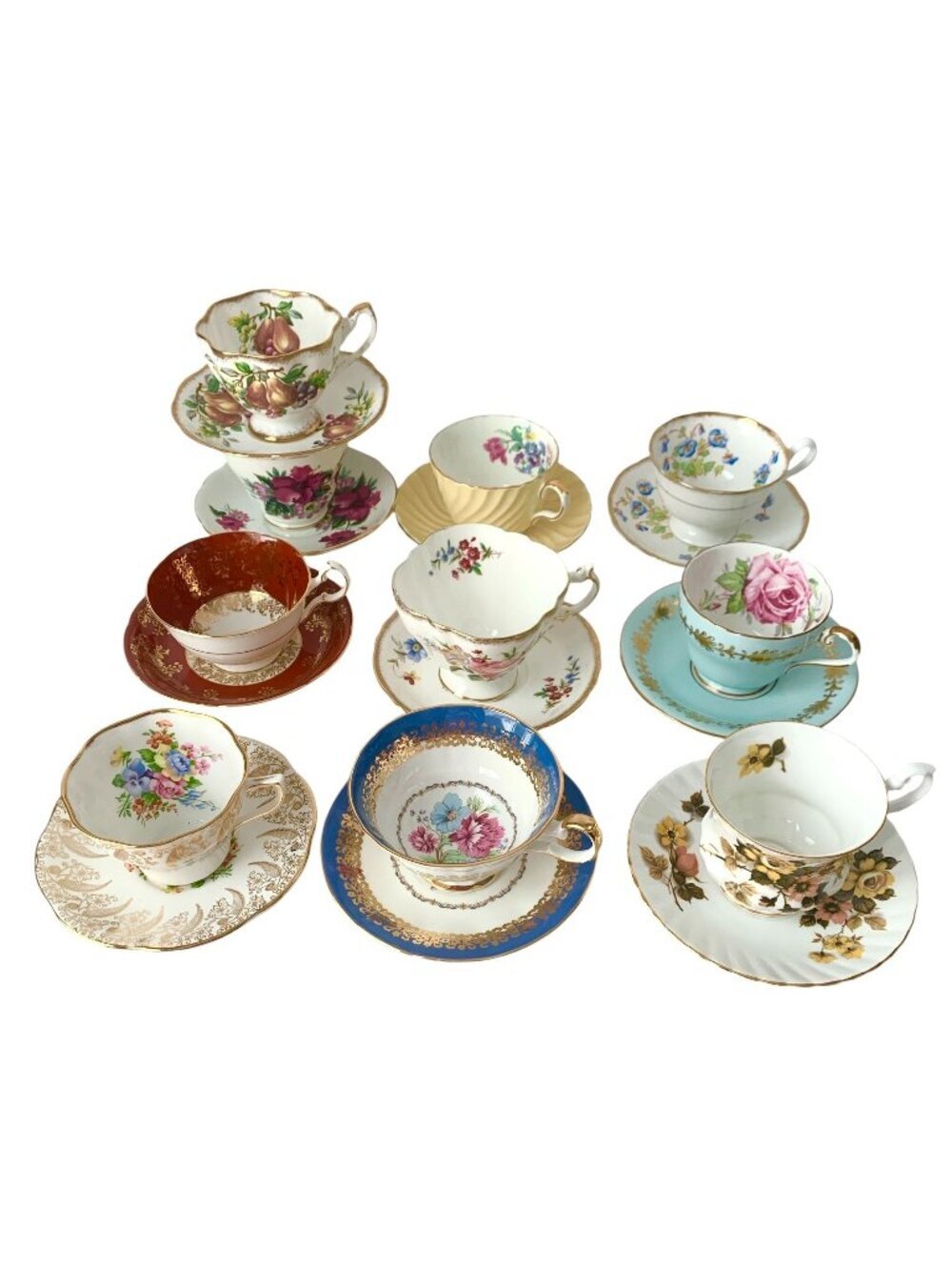 10 Mismatched Tea Cups and Saucers Teacups Instant Collection Tea Party Crafting